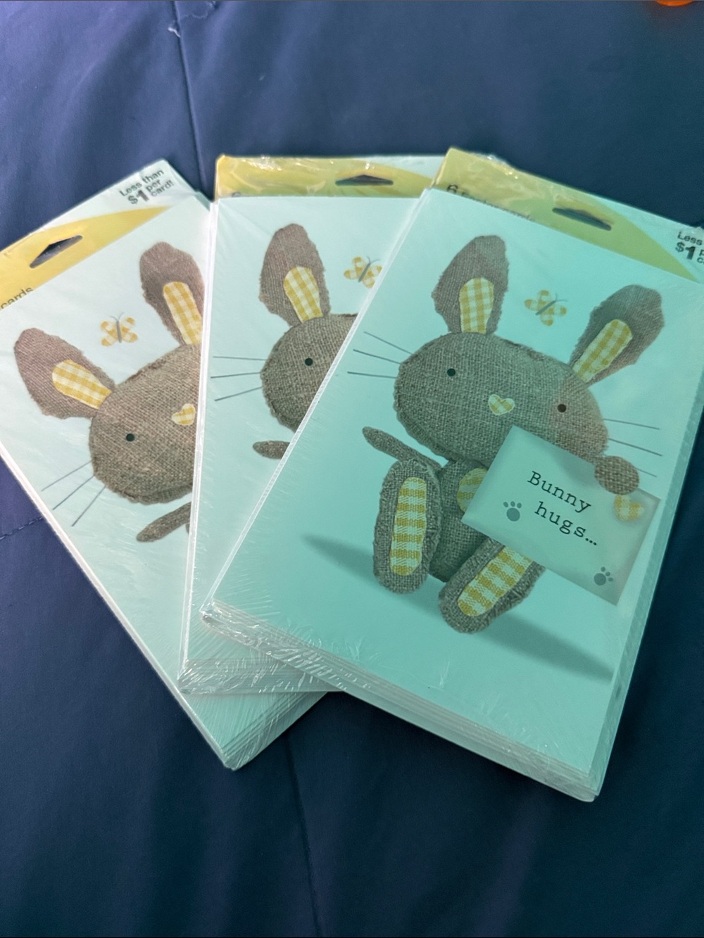 Bunny Hugs Small Pets Greeting Cards - Blue/White